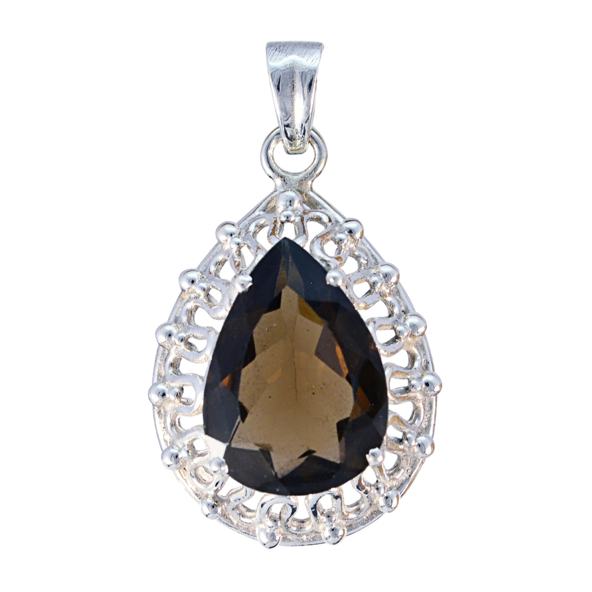 Smoky Quartz Chunky Spanish 92.5 Silver Solitaire Brown Pendant Immagine principale del prodotto