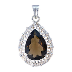 Smoky Quartz Chunky Spanish 92.5 Silver Solitaire Brown Pendant