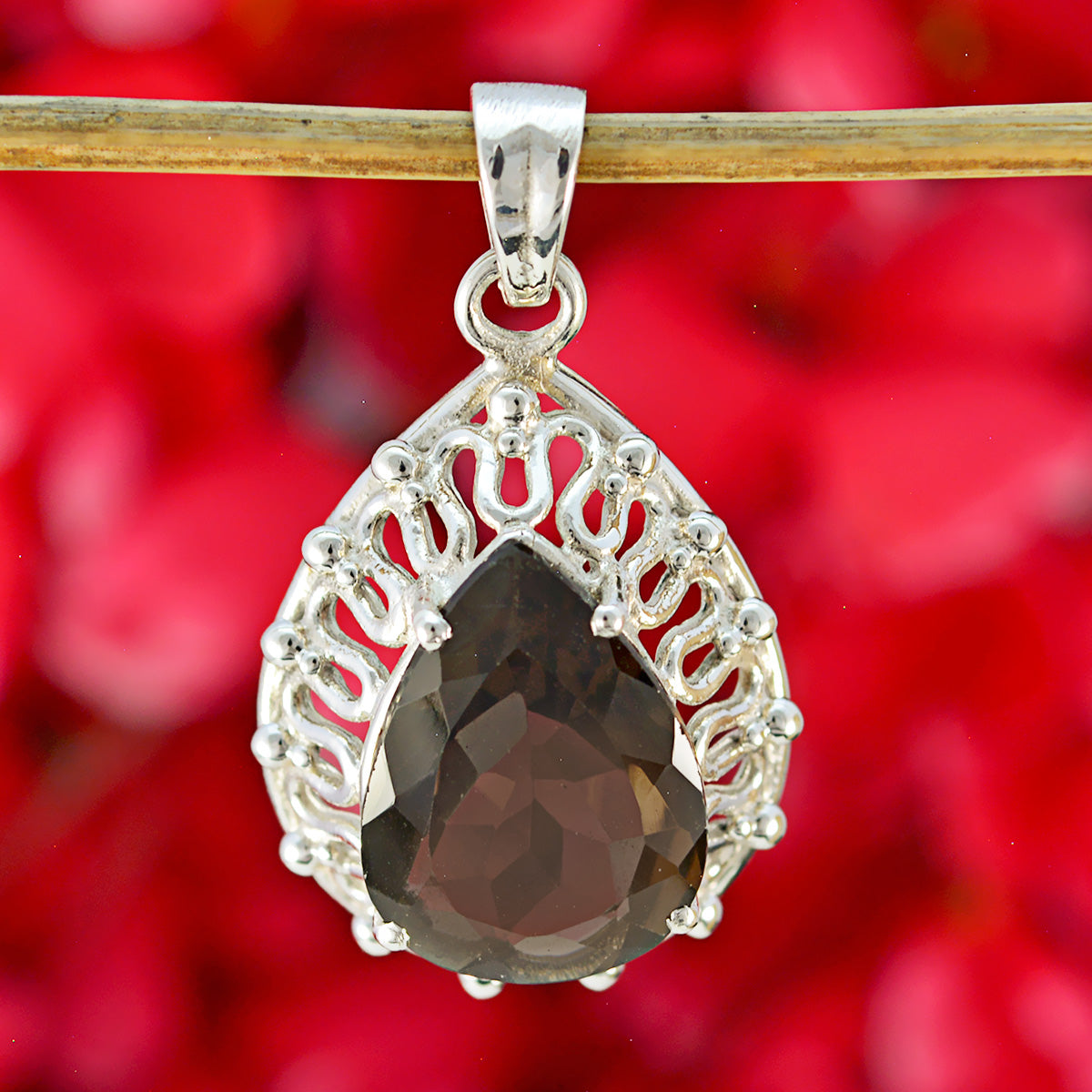 Smoky Quartz Chunky Spanish 92.5 Silver Solitaire Maya Victorian Brown Pendant Jewellery