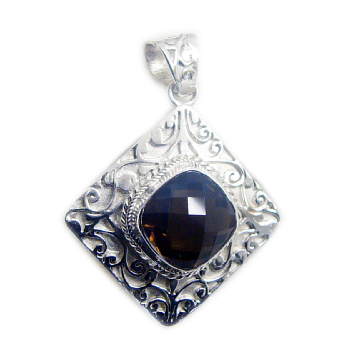 Pendentif solitaire Penelope en argent sterling et quartz fumé marron vintage Image secondaire du produit