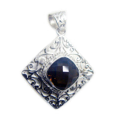 Smoky Quartz Statement French Sterling Silver Solitaire Brown Pendant
