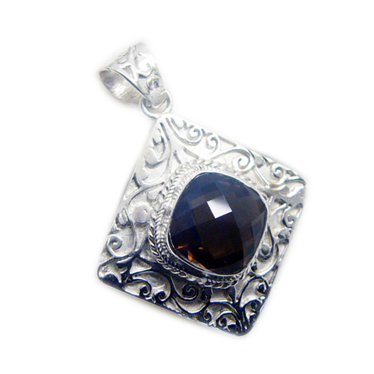 Pendentif solitaire Penelope en argent sterling et quartz fumé marron vintage Image principale du produit