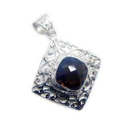 Smoky Quartz Statement French Sterling Silver Solitaire Penelope Vintage Brown Pendant Jewellery