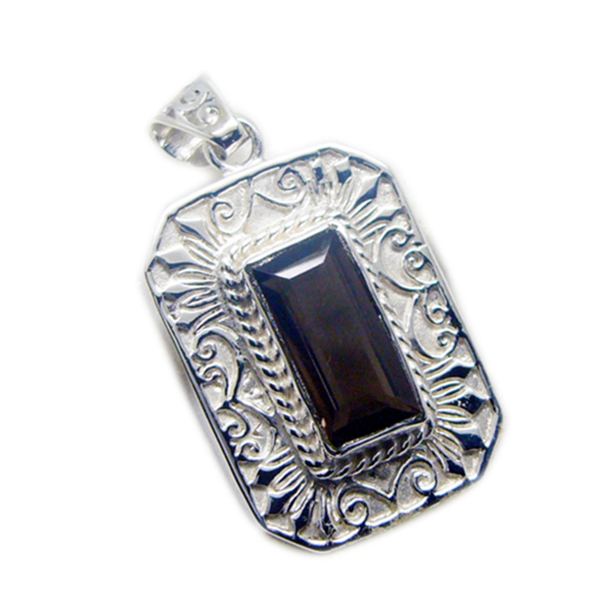 Pendentif Zoey en argent sterling massif et quartz fumé, solitaire, filigrane marron Image principale du produit