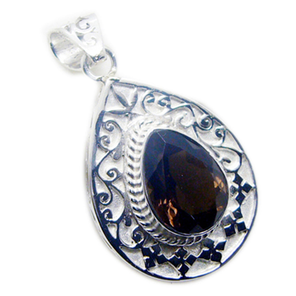 Smoky Quartz Essential Spanish Silver Solitaire Brown Pendant