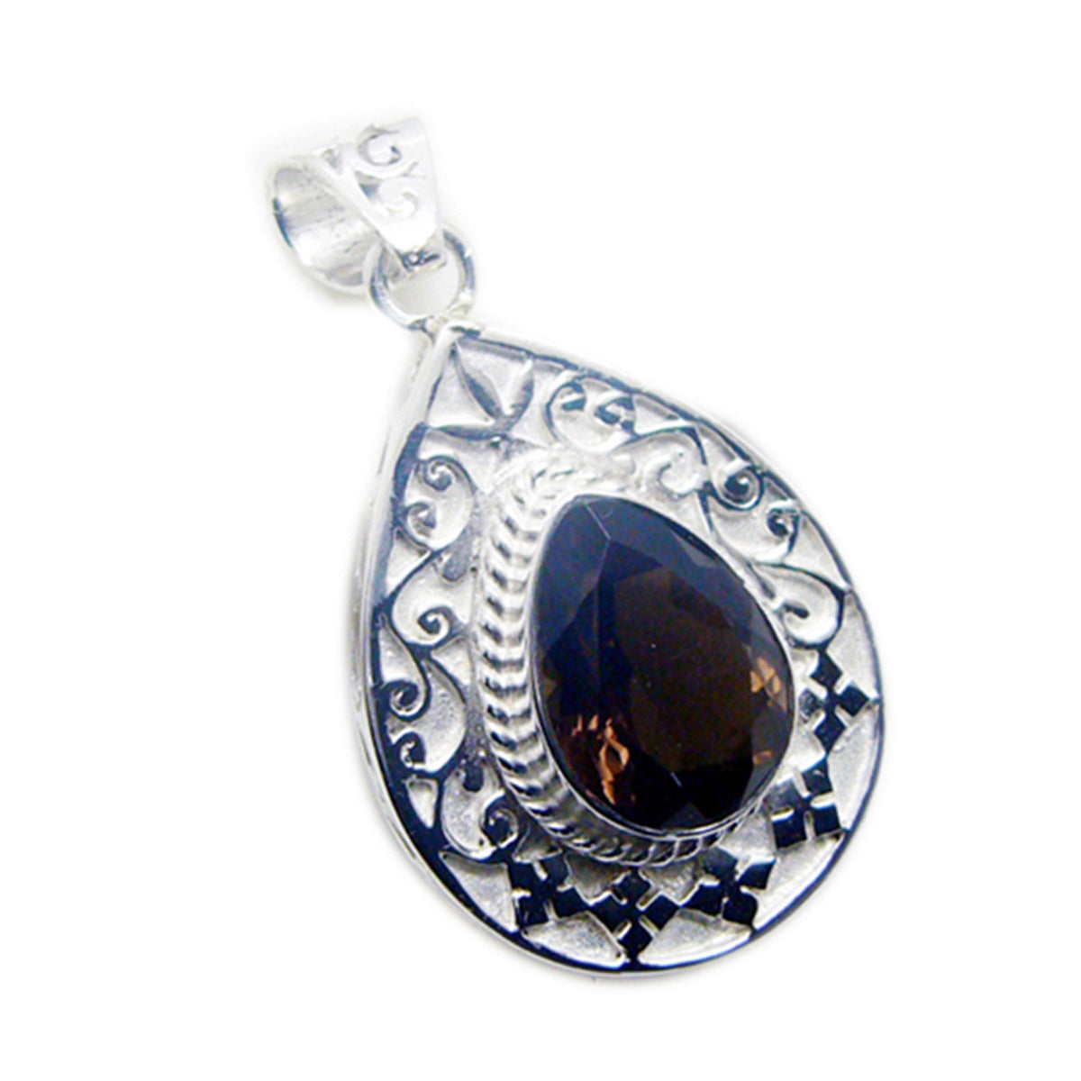 Smoky Quartz Essential Spanish Silver Solitaire Constanza Art-Deco Brown Pendant Jewelry