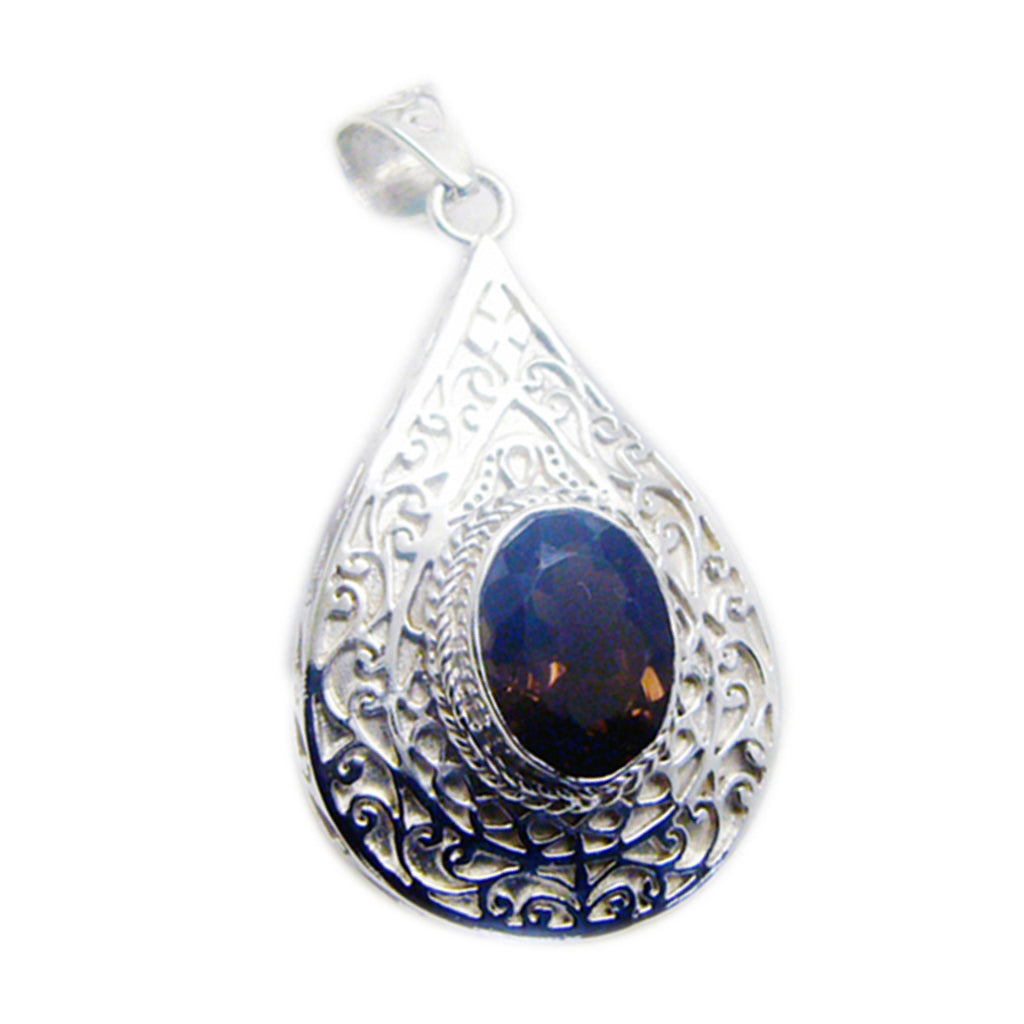 Smoky Quartz Statement Italian Silver Solitaire Brown Pendant
