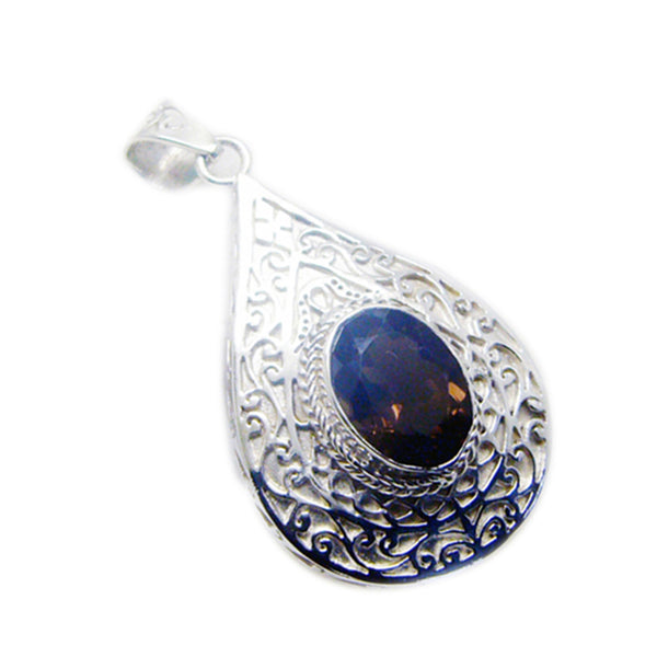 Smoky Quartz Statement Italian Silver Solitaire Mariana Retro Brown Pendant Jewelry