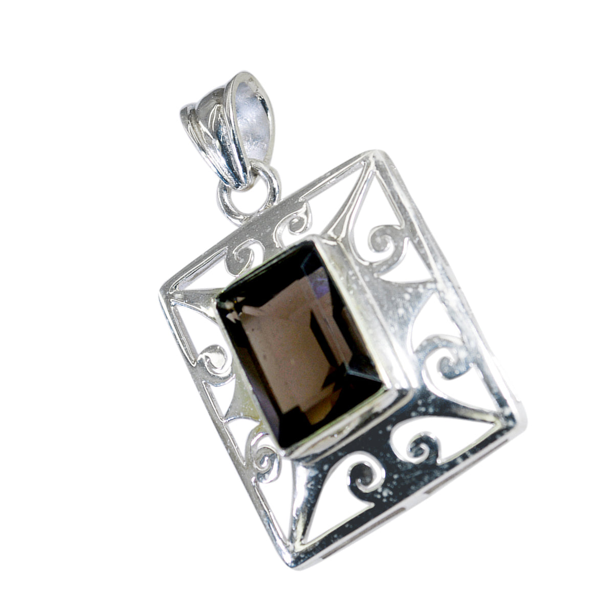 Smoky Quartz Classic Spanish Sterling Silver Solitaire Brown Pendant