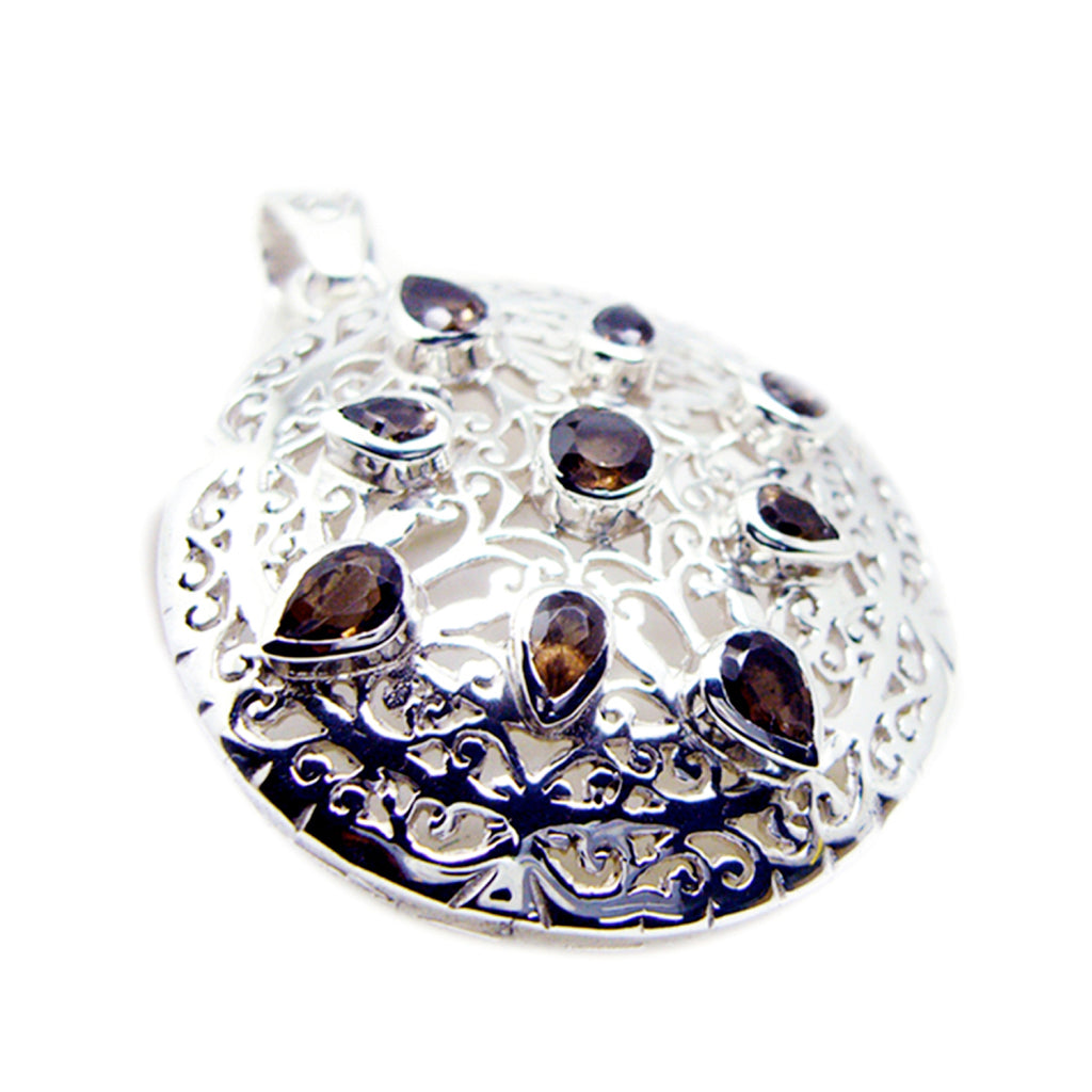 Smoky Quartz Statement Spanish 92.5 Silver Navratna Brown Pendant