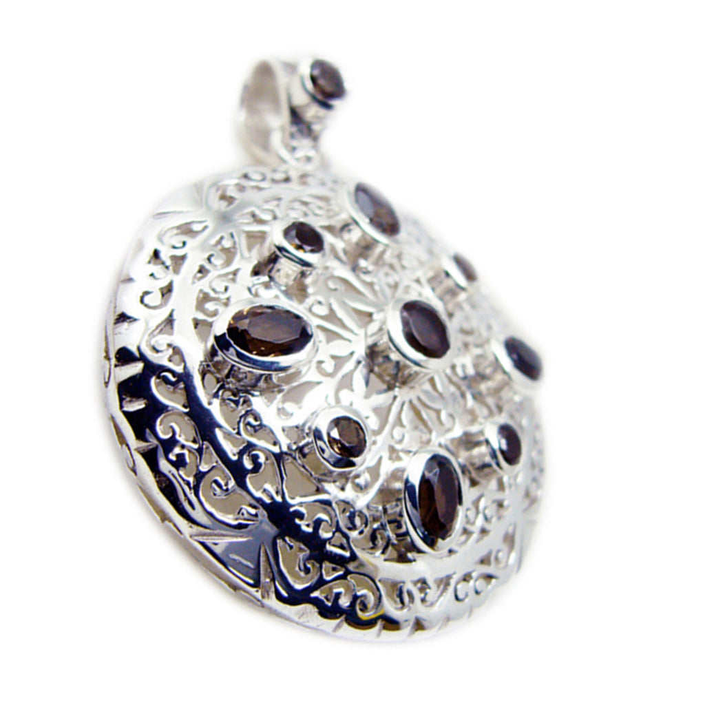 Smoky Quartz Chunky Spanish 925 Silver Navratna Brown Pendant
