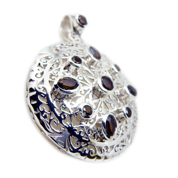 Smoky Quartz Chunky Spanish 925 Silver Navratna Brown Pendant