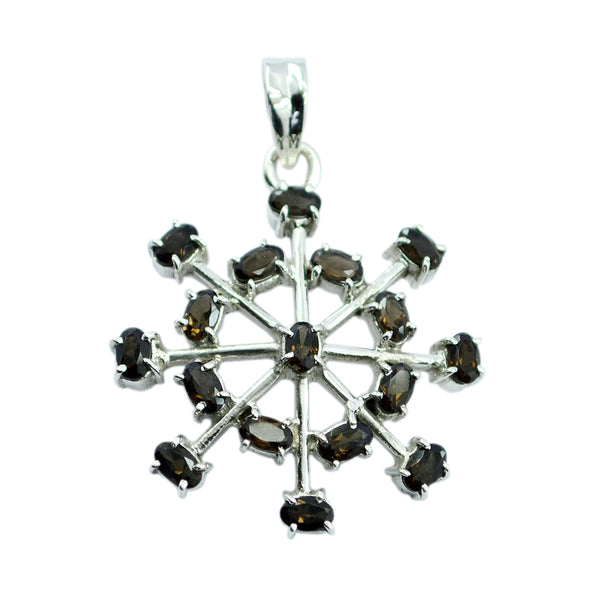 Smoky Quartz Eye-catching Turkish 92.5 Silver multiple Brown Pendant