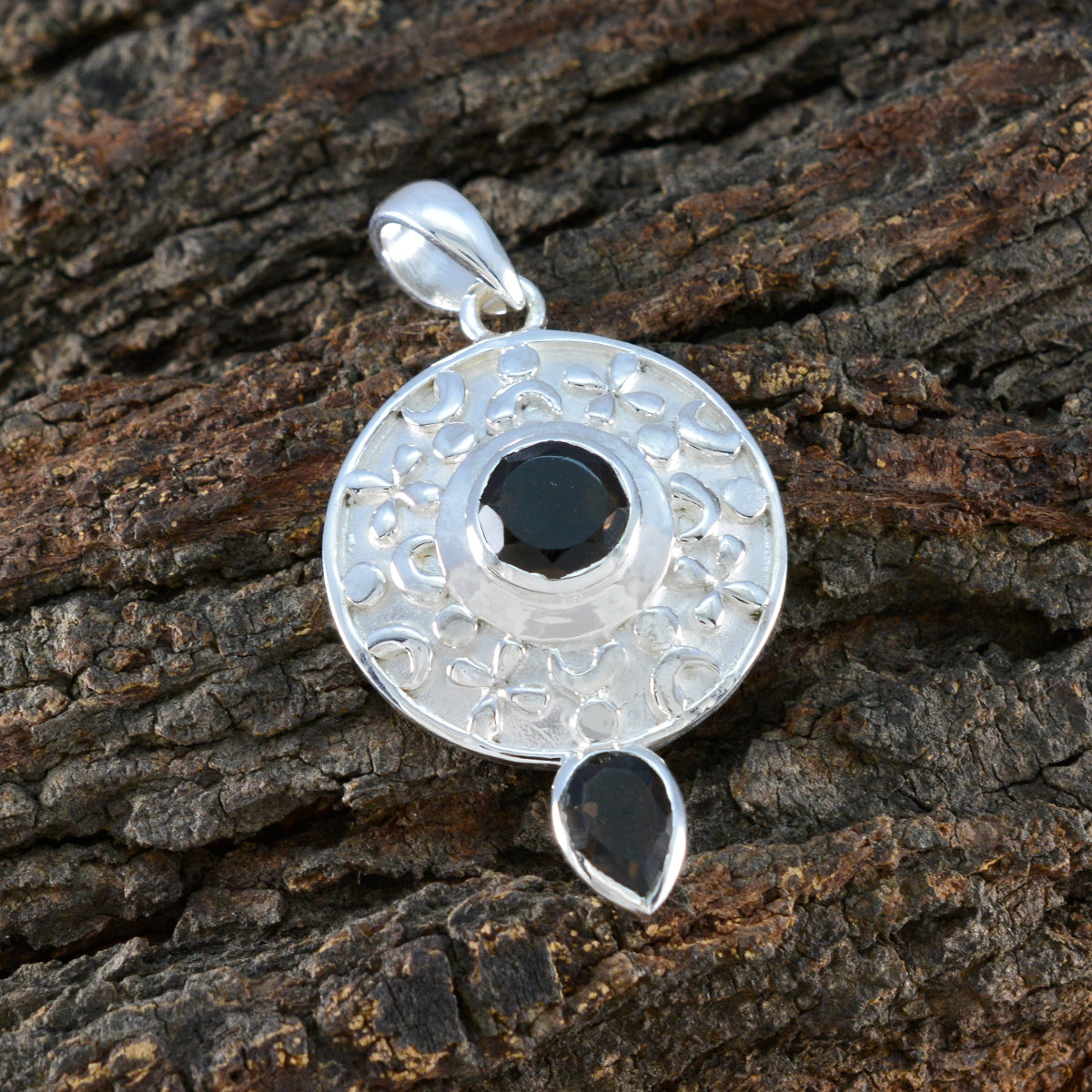 Smoky Quartz Eye-catching Russian 92.5 Silver Toi et Moi Teresa Geometric Brown Pendant Jewellery