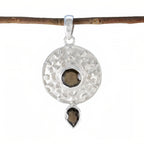 Smoky Quartz Eye-catching Russian 92.5 Silver Toi et Moi Brown Pendant