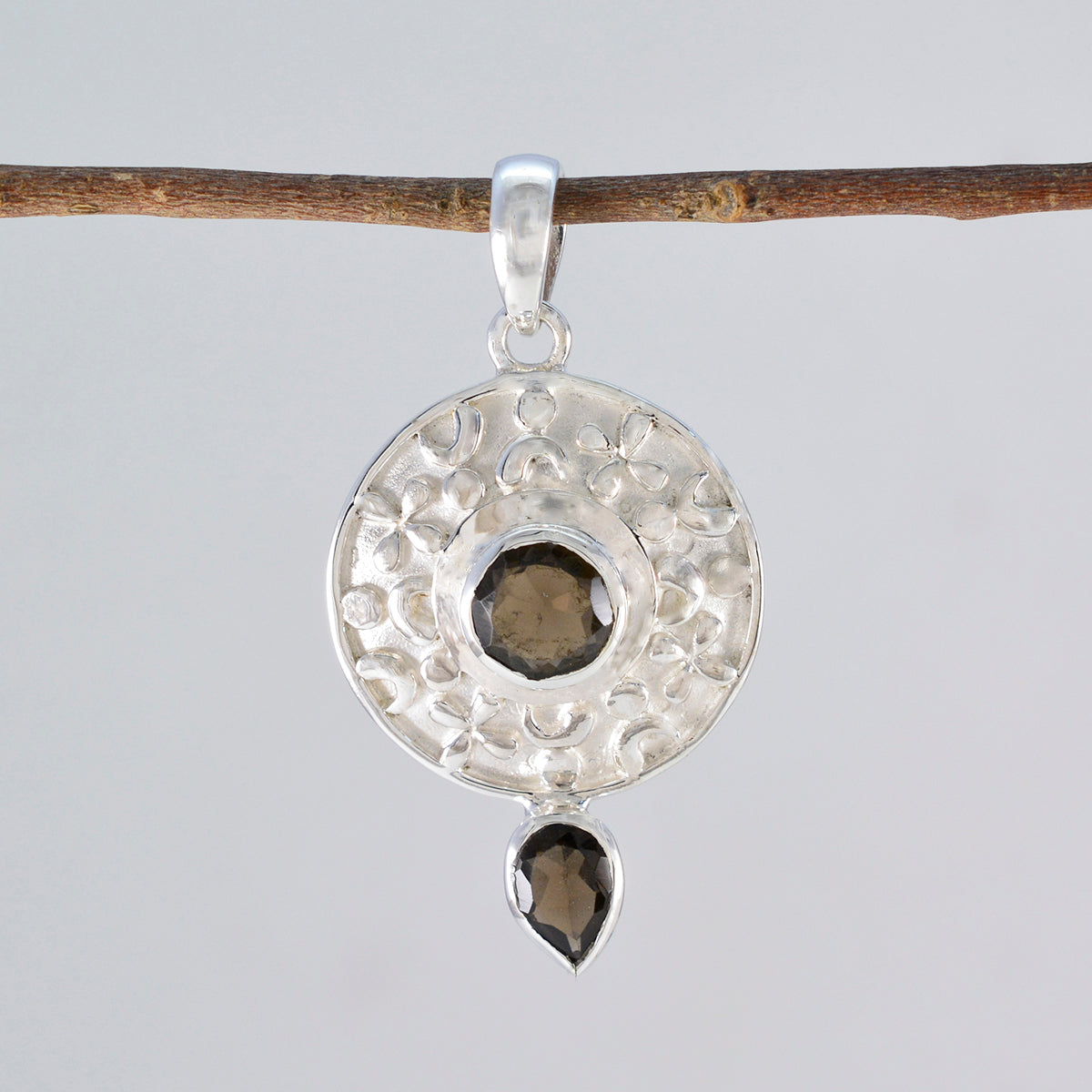 Smoky Quartz Eye-catching Russian 92.5 Silver Toi et Moi Teresa Geometric Brown Pendant Jewellery