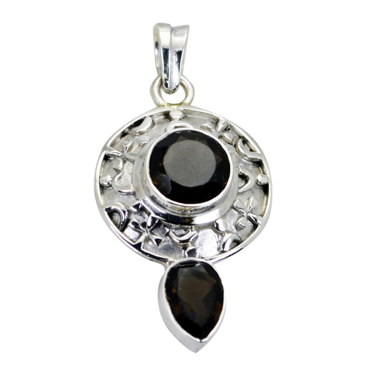 Smoky Quartz Eye-catching Russian 92.5 Silver Toi et Moi Teresa Geometric Brown Pendant Jewellery