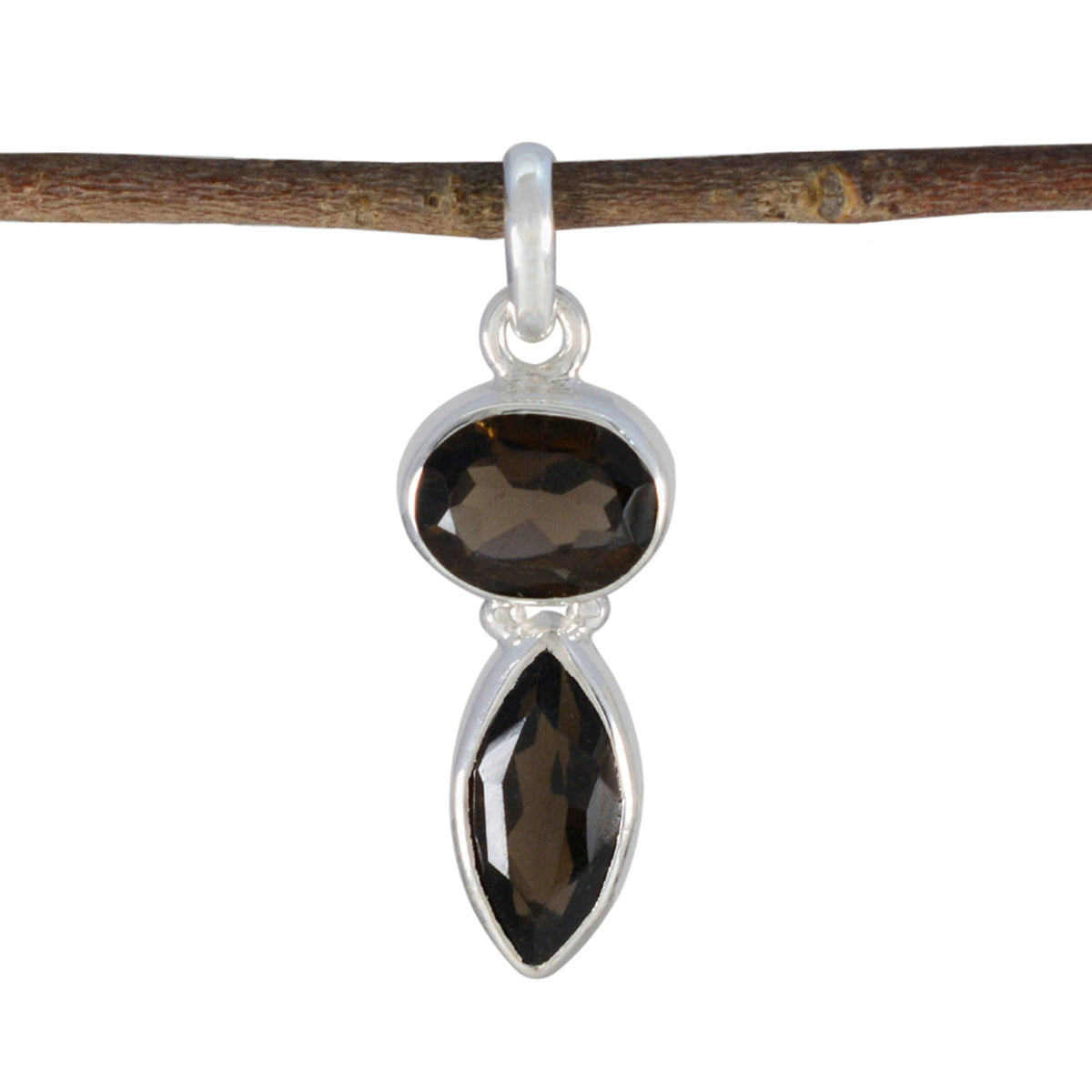 Smoky Quartz Whisper-thin American Sterling Silver Toi et Moi Brown Pendant Главное изображение товара