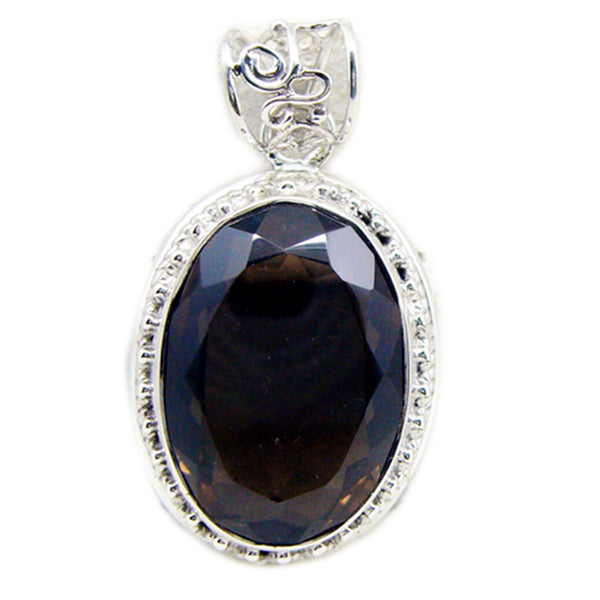 Smoky Quartz Chunky Latin American Sterling Silver Solitaire Brown Pendant