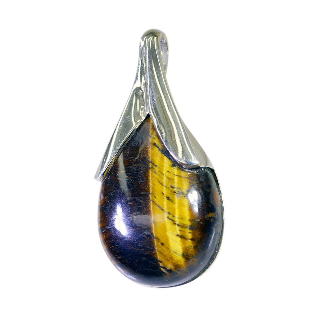 Tiger Eye Mid-weight American 92.5 Silver Solitaire Brown Pendant