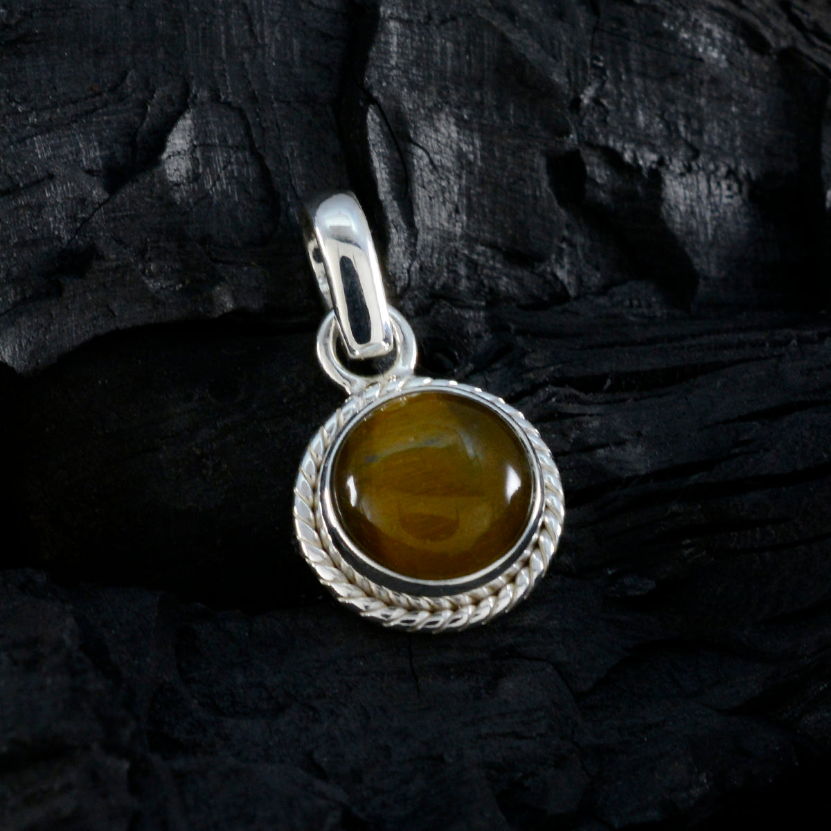 Tiger Eye Whisper-thin Turkish 925 Silver Solitaire Renata Rope-Wire Brown Pendant Jewelry