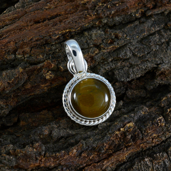 Tiger Eye Whisper-thin Turkish 925 Silver Solitaire Renata Rope-Wire Brown Pendant Jewelry