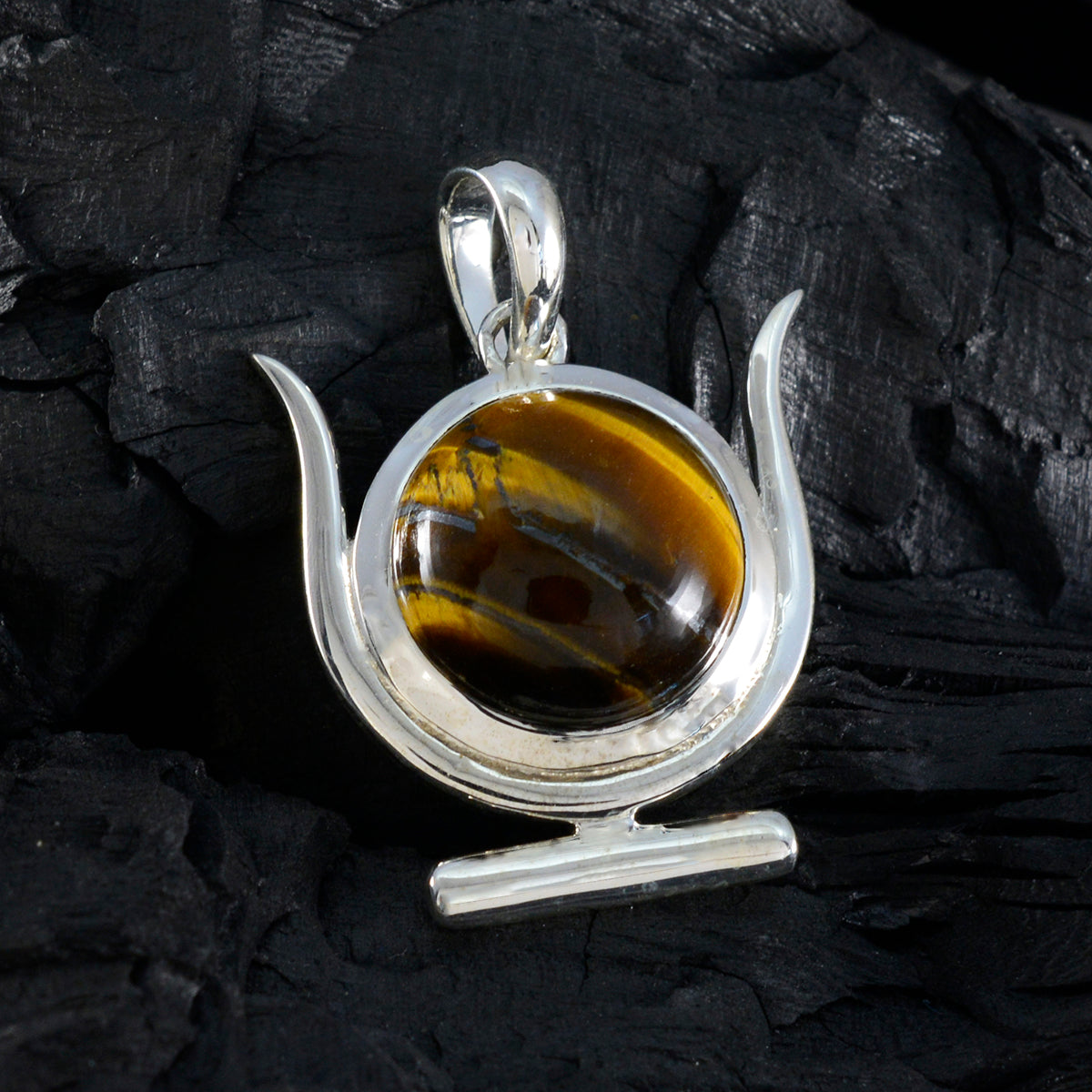 Tiger Eye Dainty Spanish 92.5 Silver Solitaire Luna Modern Brown Pendant Jewellery