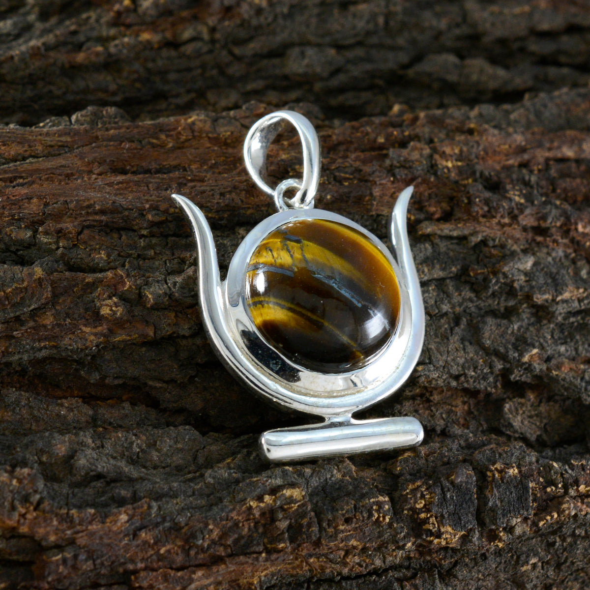 Tiger Eye Dainty Spanish 92.5 Silver Solitaire Luna Modern Brown Pendant Jewellery