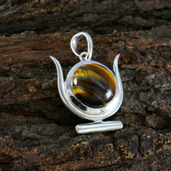 Tiger Eye Dainty Spanish 92.5 Silver Solitaire Luna Modern Brown Pendant Jewellery