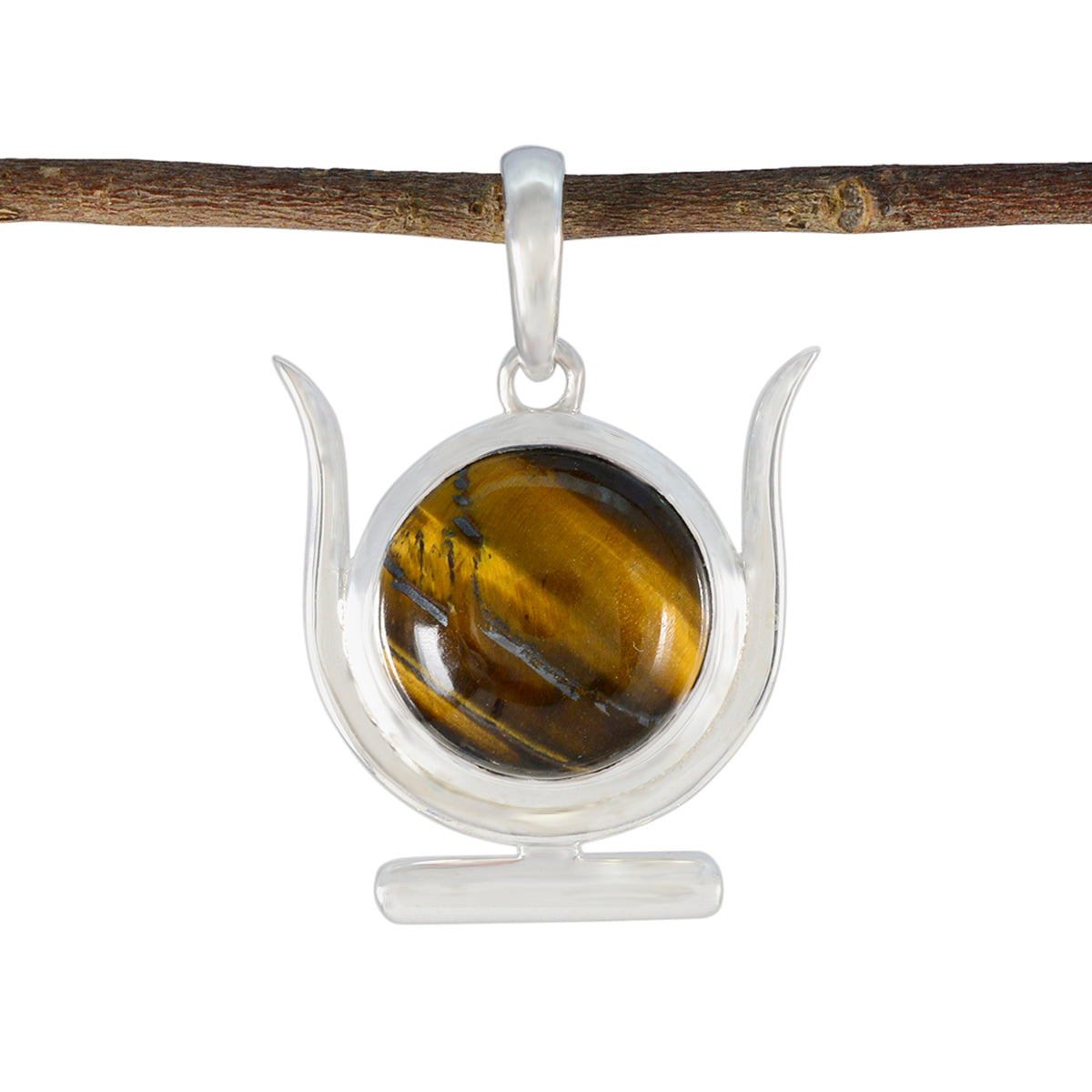 Tiger Eye Dainty Spanish 92.5 Silver Solitaire Brown Pendant Главное изображение товара