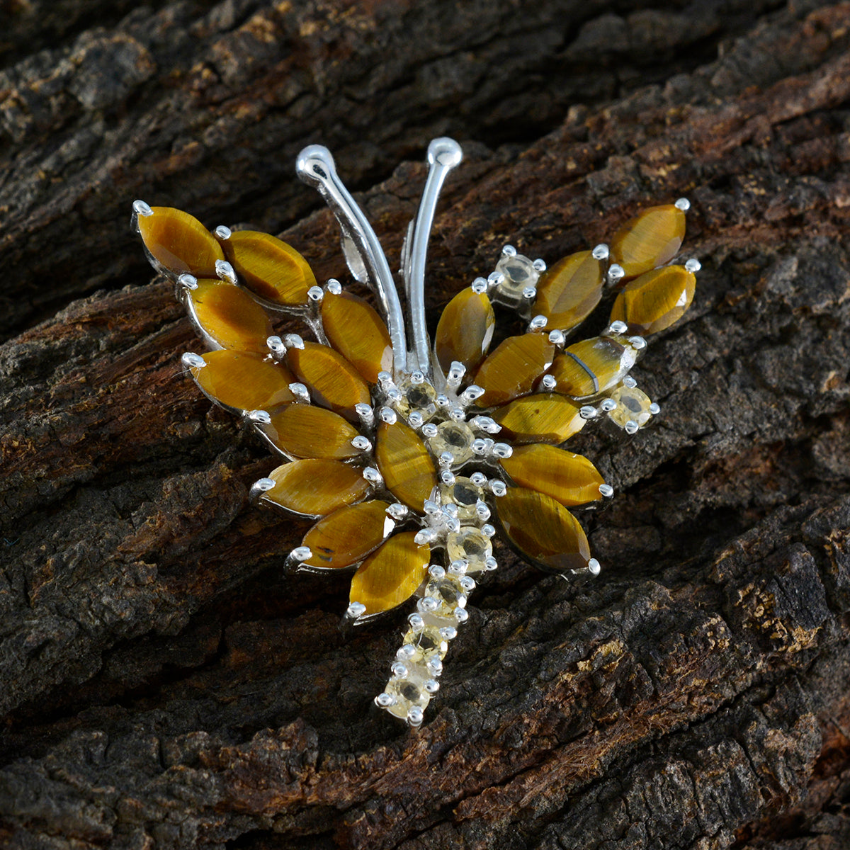 Tiger Eye Statement Turkish 92.5 Silver multiple Lily Sophisticated Brown Pendant Jewellery