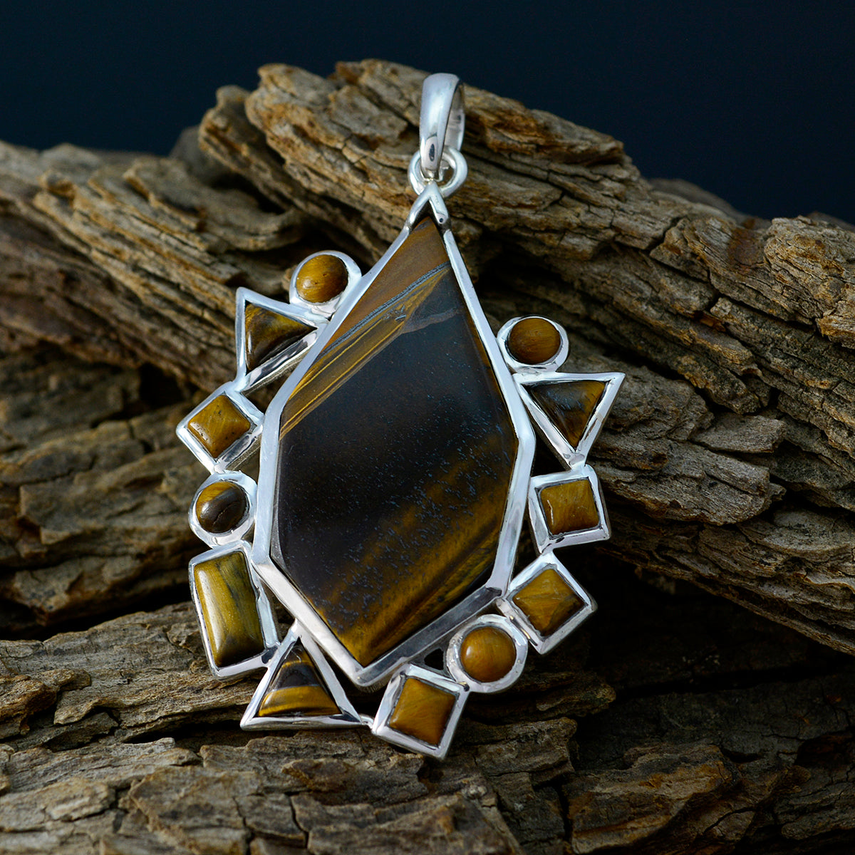 Tiger Eye Statement Moroccan Sterling Silver multiple Constanza Sophisticated Brown Pendant Jewellery