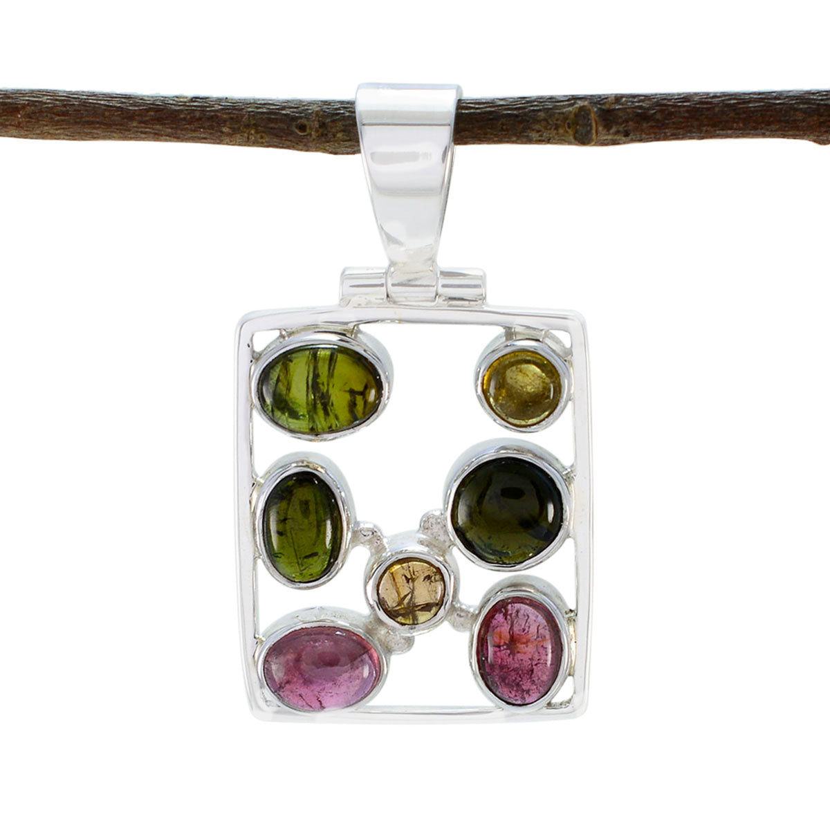 Tourmaline Classic Turkish 925 Silver multiple multicolor Pendant