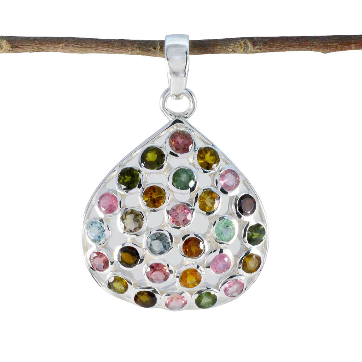 Tourmaline Statement Russian 92.5 Silver multiple multicolor Pendant