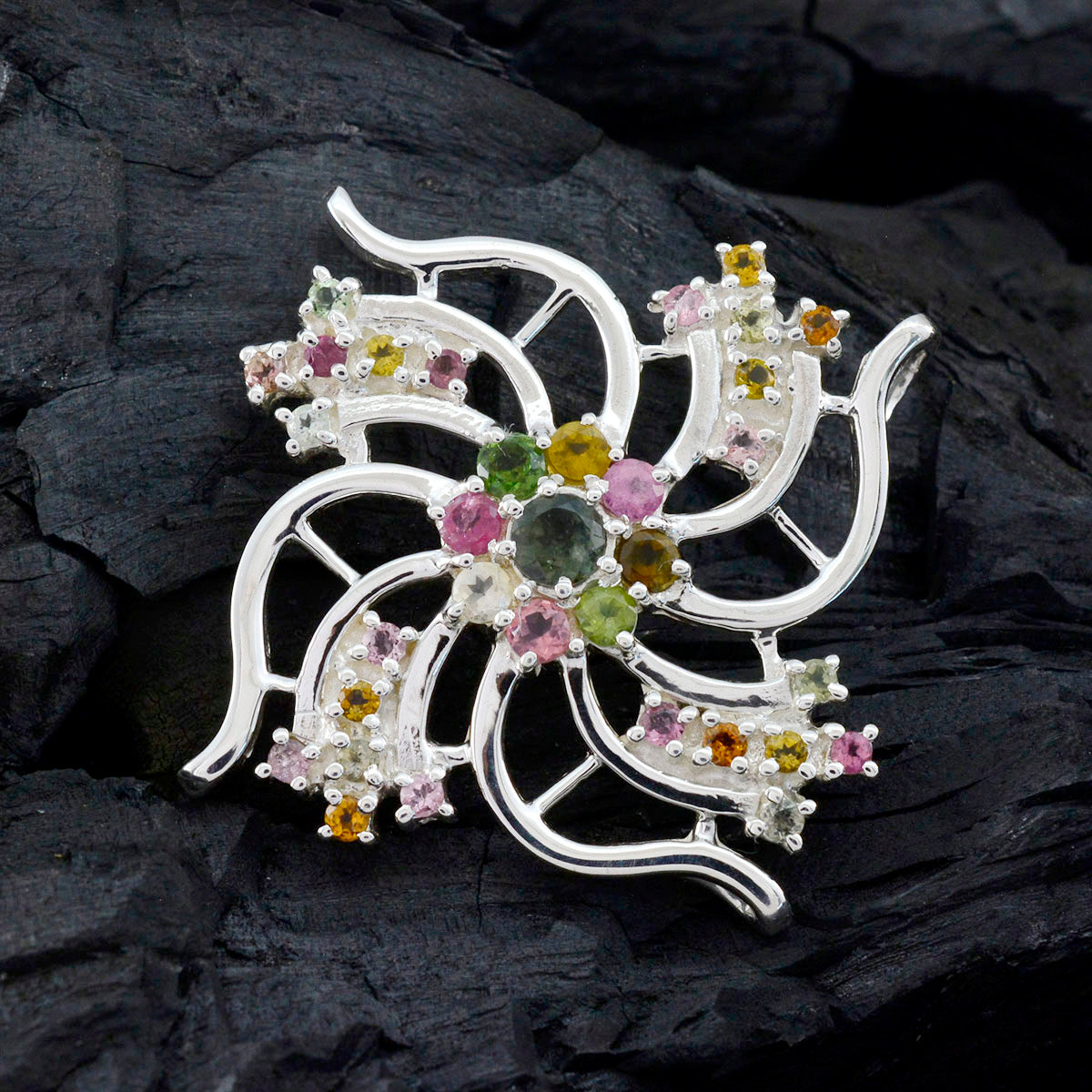 Tourmaline Statement Moroccan 92.5 Silver multiple Nayara Feminine multicolor Pendant Jewellery