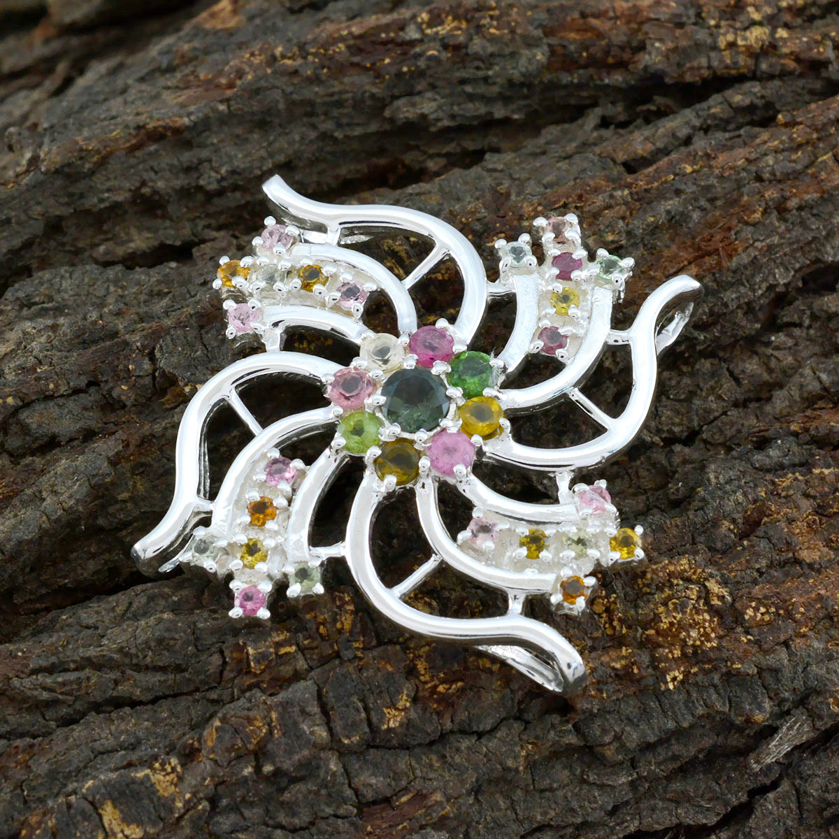 Tourmaline Statement Moroccan 92.5 Silver multiple Nayara Feminine multicolor Pendant Jewellery