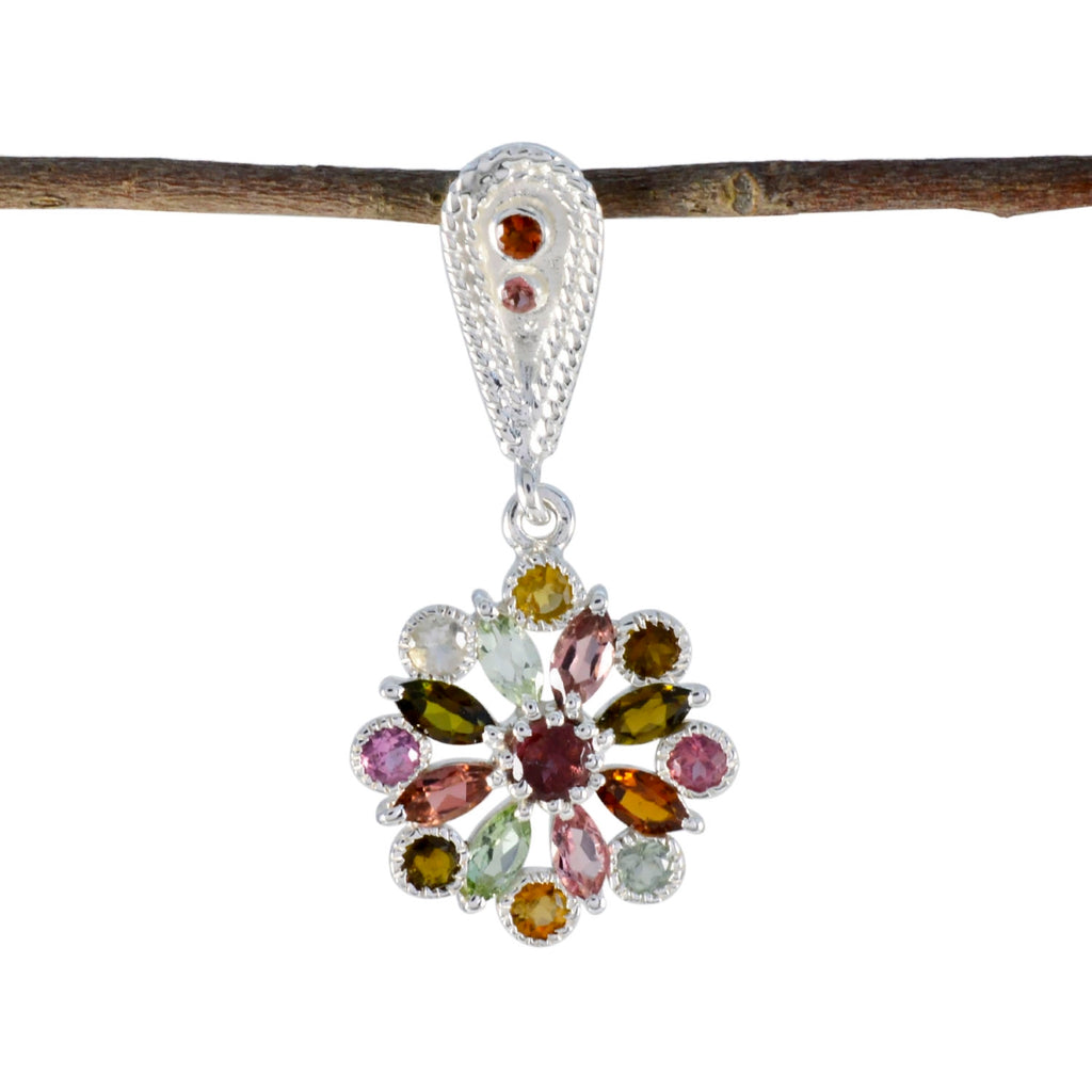 Tourmaline Tiny Moroccan Silver multiple multicolor Pendant