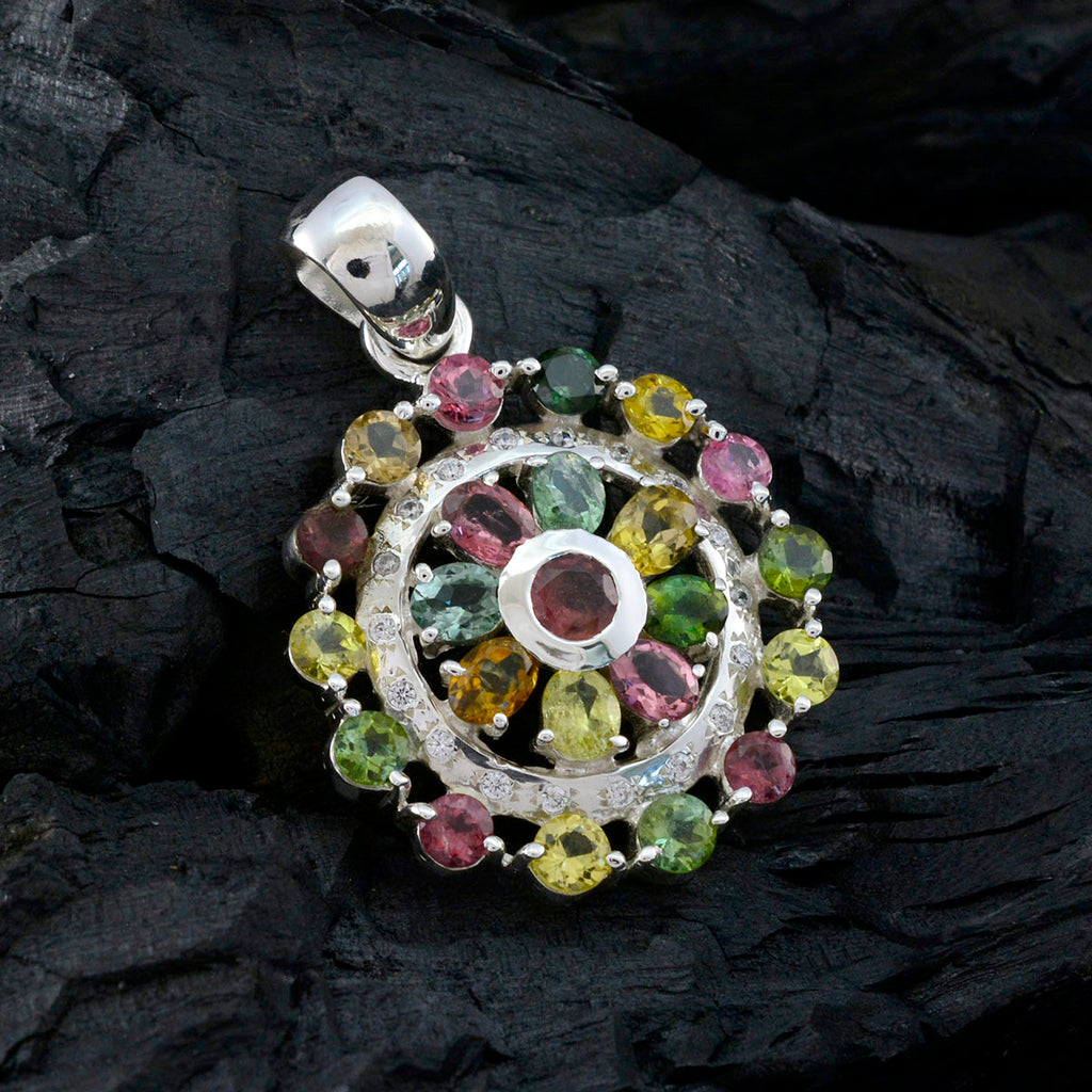 Tourmaline Statement Indian 92.5 Silver multiple Dewi Armor multicolor Pendant Jewellery