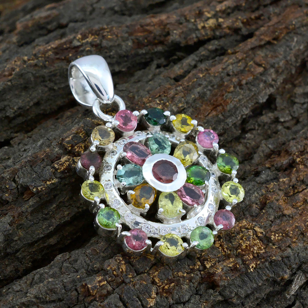 Tourmaline Statement Indian 92.5 Silver multiple Dewi Armor multicolor Pendant Jewellery