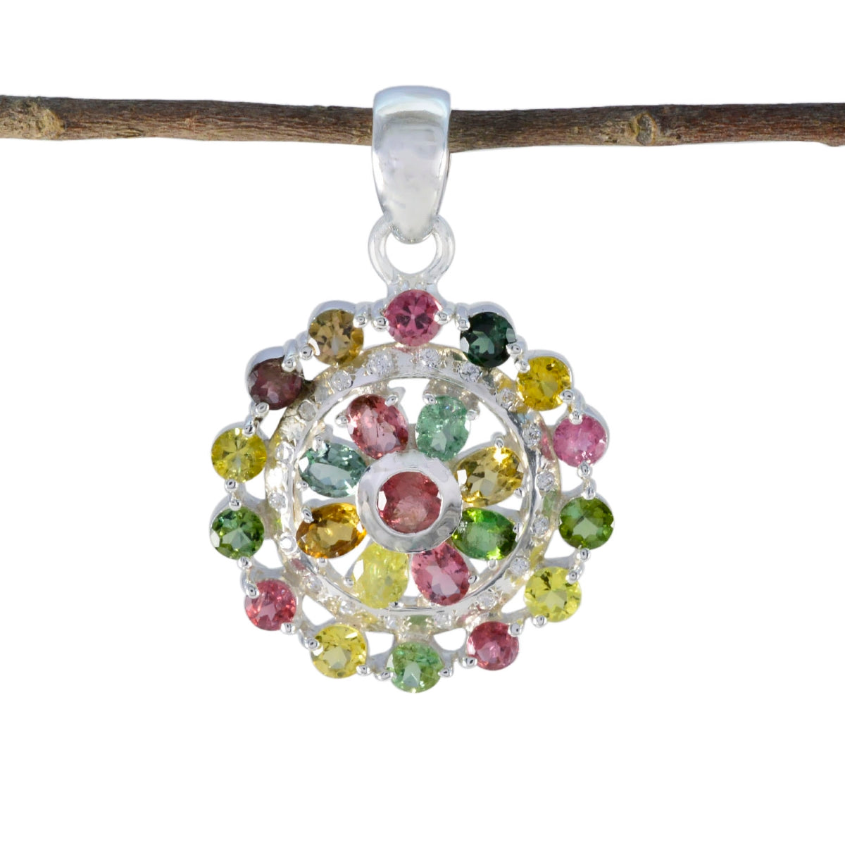 Tourmaline Statement Indian 92.5 Silver multiple multicolor Pendant メイン画像