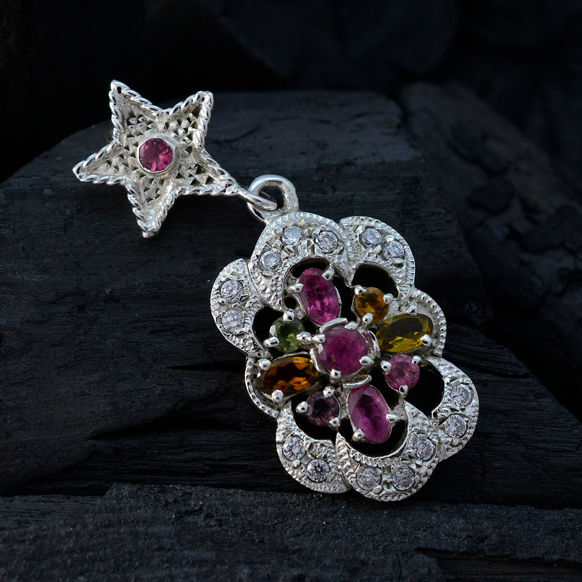 Tourmaline Classic African Sterling Silver multiple Greta Contemporary multicolor Pendant Jewellery