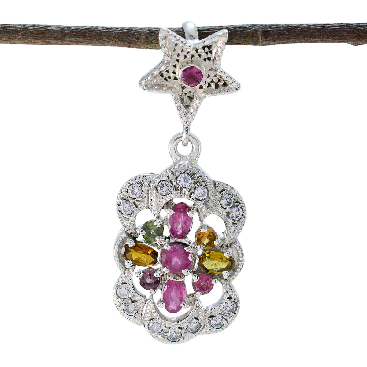 Tourmaline Classic African Sterling Silver multiple multicolor Pendant メイン画像