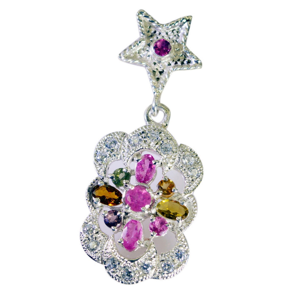 Tourmaline Classic African Sterling Silver multiple Greta Contemporary multicolor Pendant Jewellery