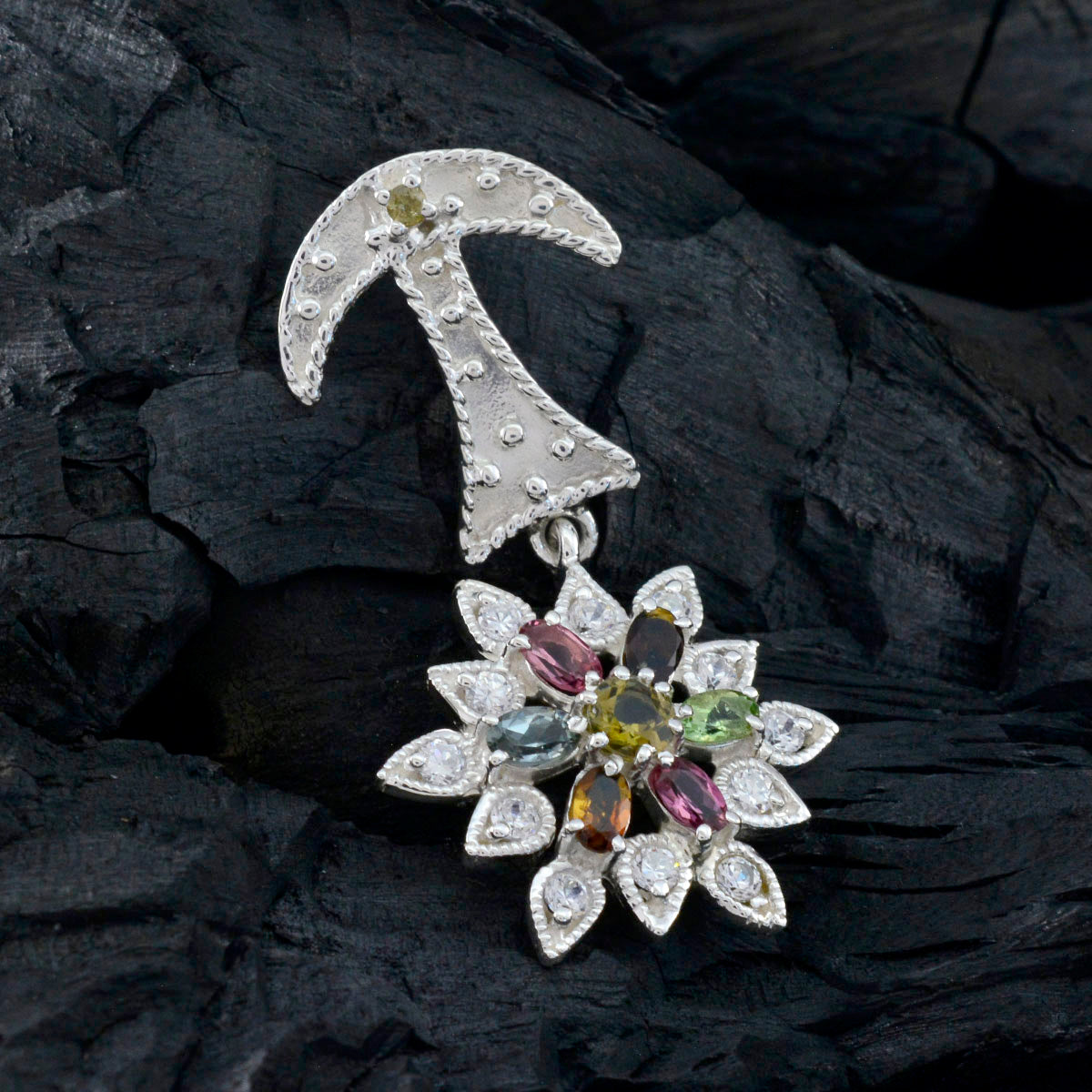 Tourmaline Classic Middle Eastern 925 Silver multiple Hanna Abstract multicolor Pendant Jewelry