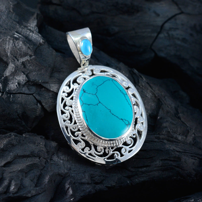 Turquoise Chunky French 925 Silver Solitaire Sofía Retro Blue Pendant Jewelry