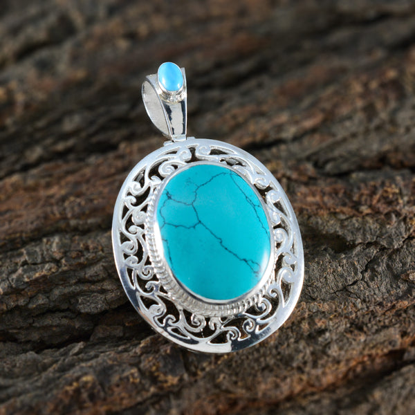 Turquoise Chunky French 925 Silver Solitaire Sofía Retro Blue Pendant Jewelry