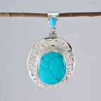Turquoise Chunky French 925 Silver Solitaire Sofía Retro Blue Pendant Jewelry