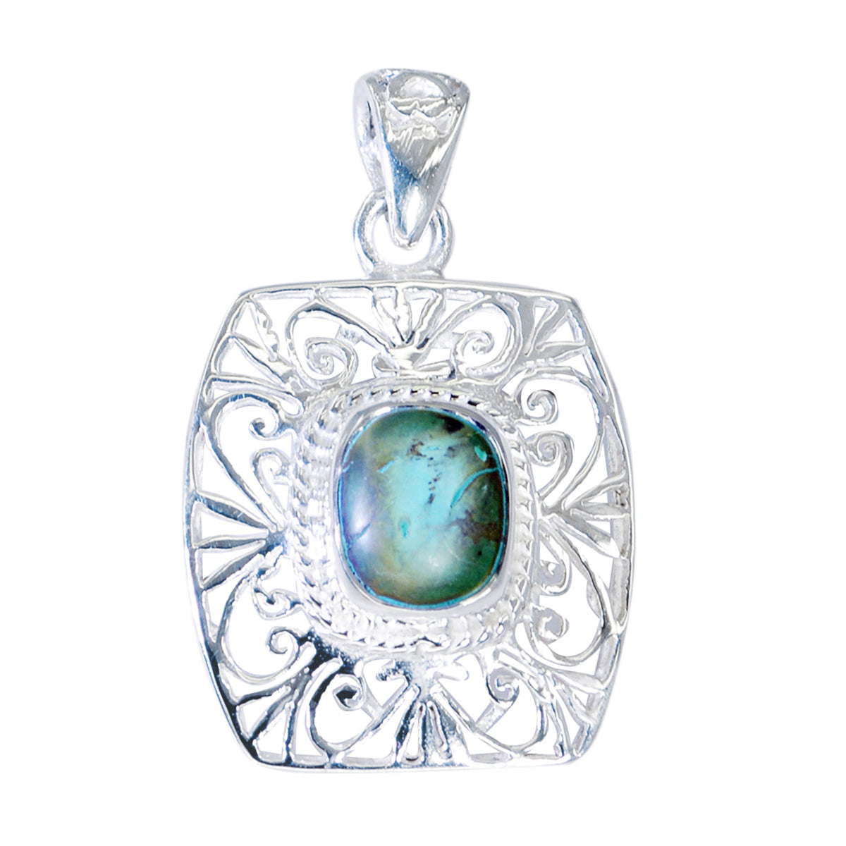 Turquoise Statement Italian 925 Silver Solitaire Turquoise Pendant Huvudsaklig produktbild