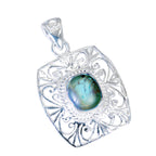 Turquoise Statement Italian 925 Silver Solitaire Chloe Filigree Blue Pendant Jewelry