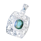 Turquoise Statement Italian 925 Silver Solitaire Chloe Filigree Blue Pendant Jewelry